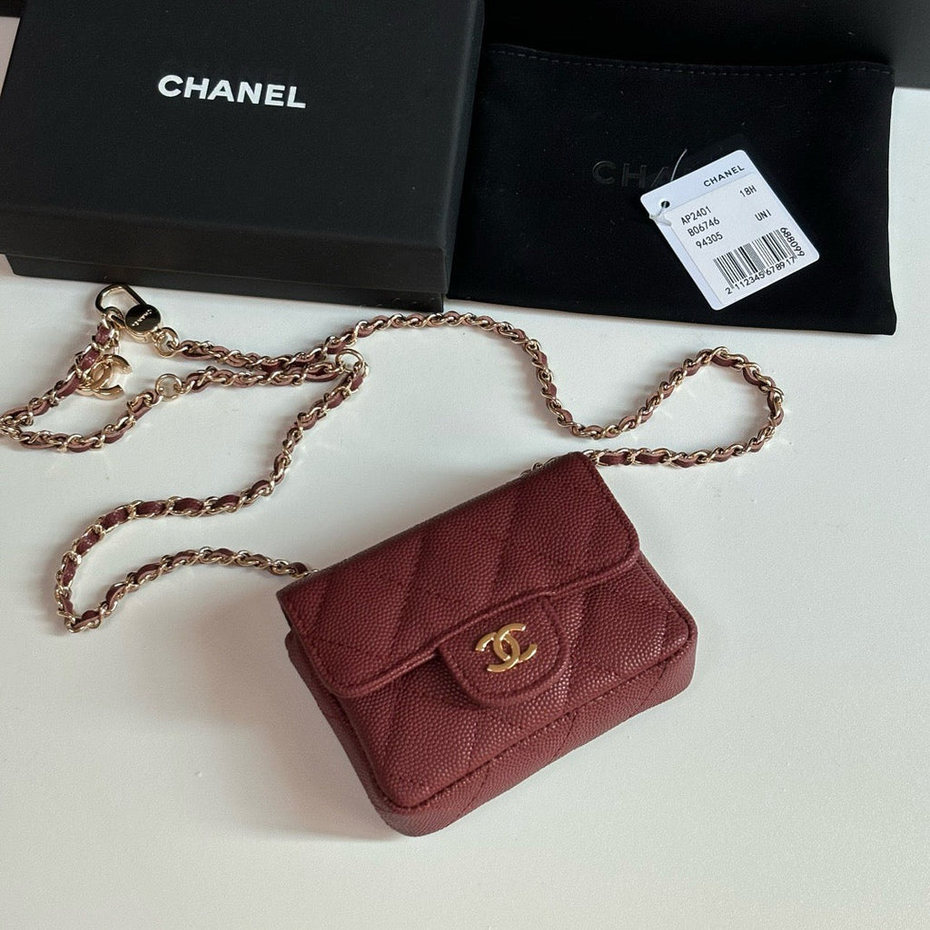 CC 26s Waist Belt Bag Chain Burgundy Caviar 212334