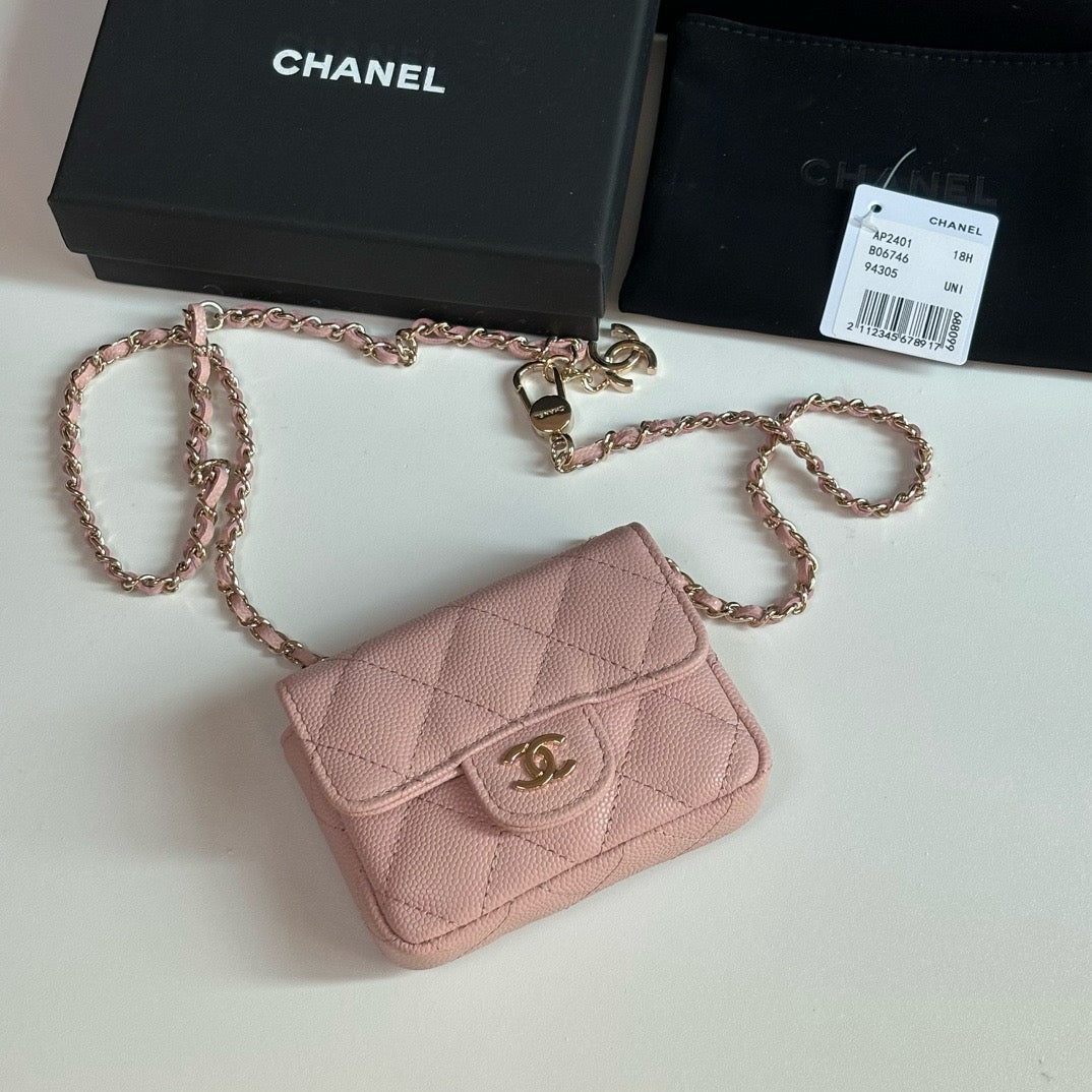 CC 26s Waist Belt Bag Chain Light Pink Caviar 212332