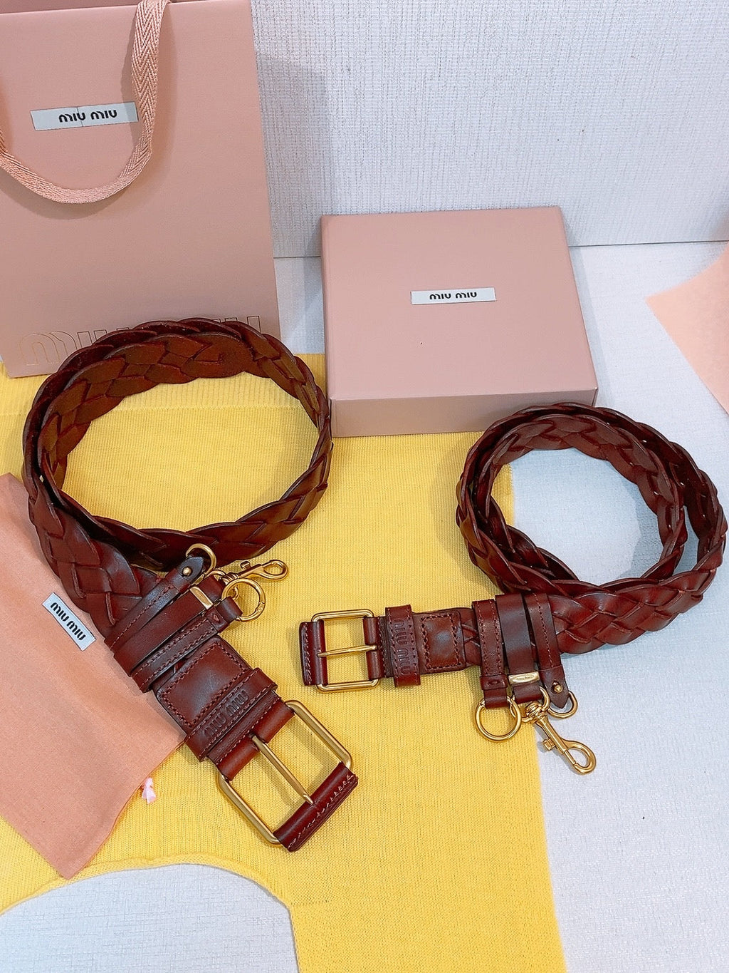 Miu 26s Burgundy Woven Belt 211531