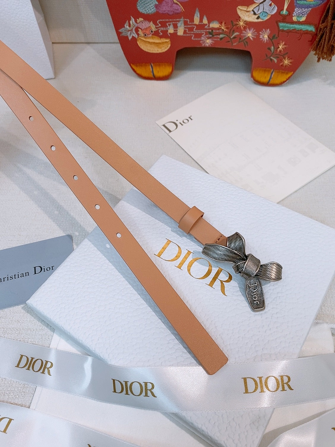 CD Diorissimo Bow Belt 1.5cm Leather 211676