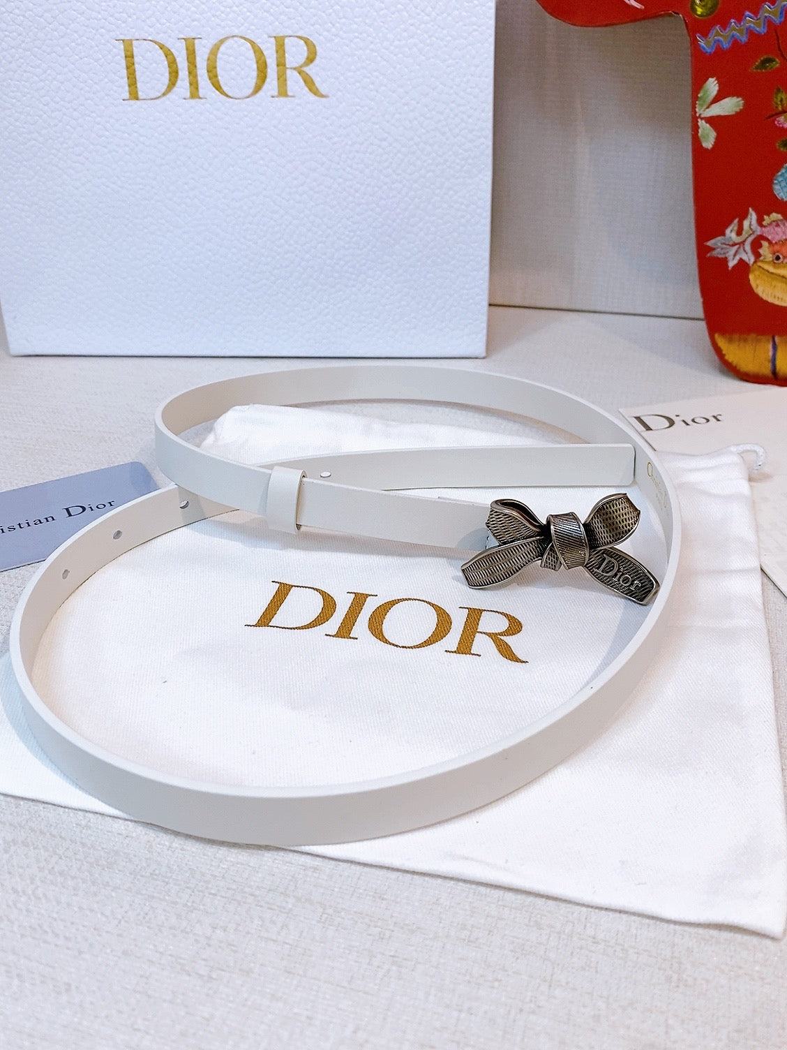CD Diorissimo Bow Belt 1.5cm Leather 211675
