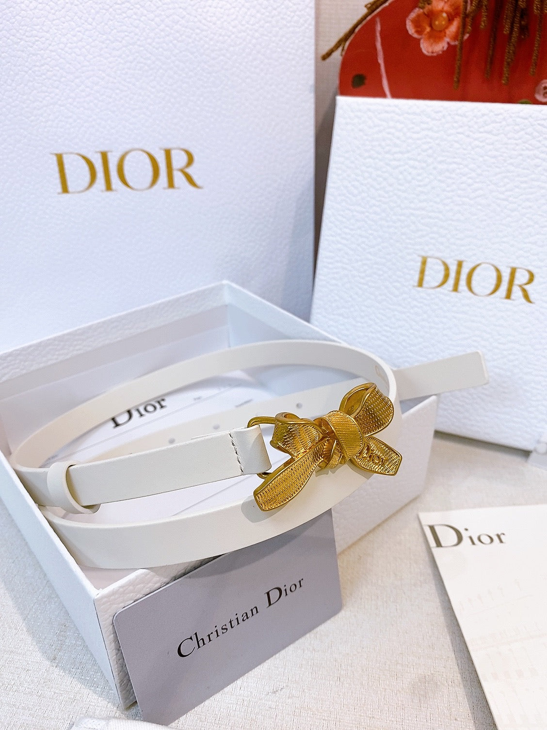 CD Diorissimo Bow Belt 1.5cm Leather 211672