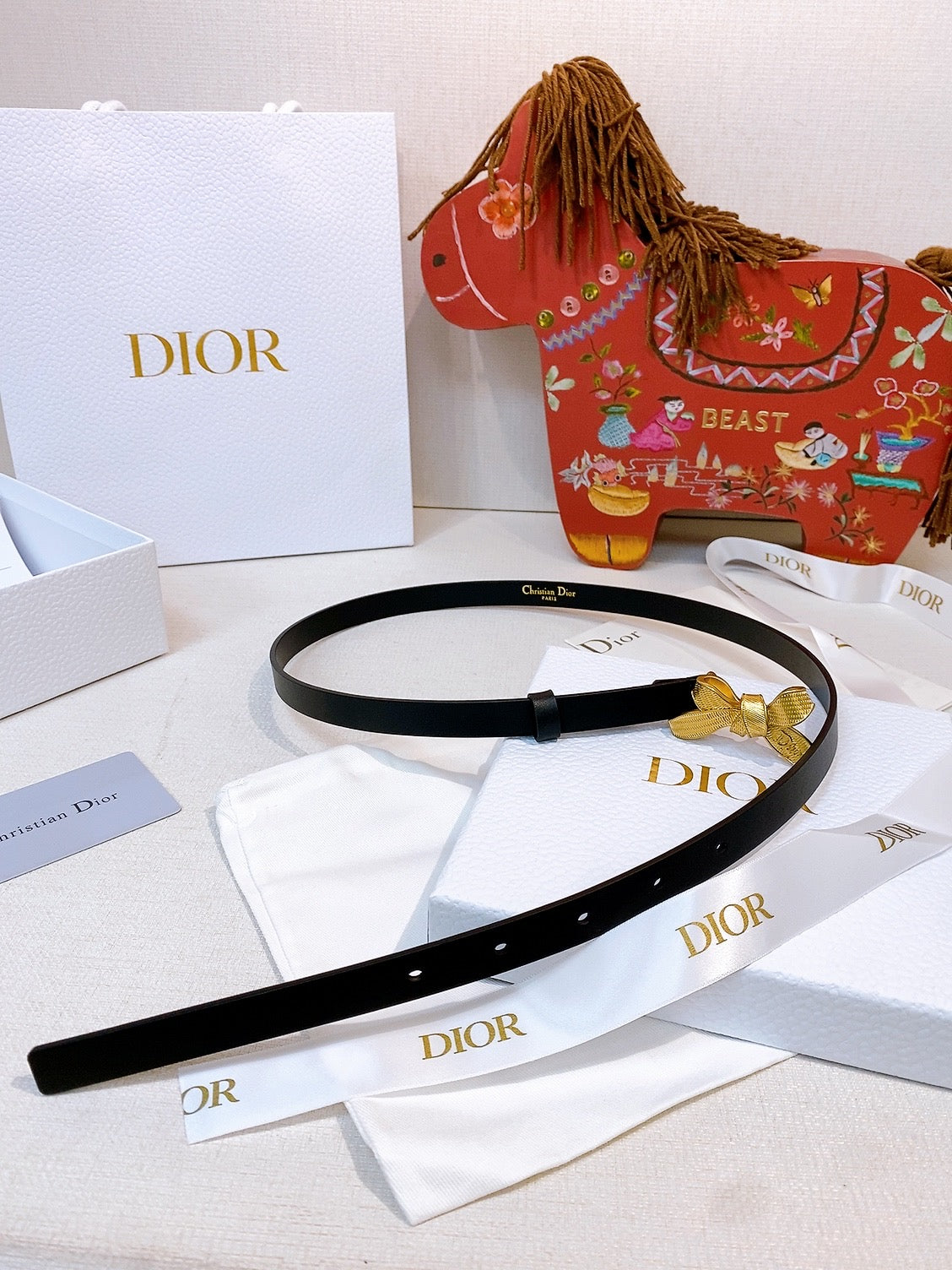 CD Diorissimo Bow Belt 1.5cm Leather 211670