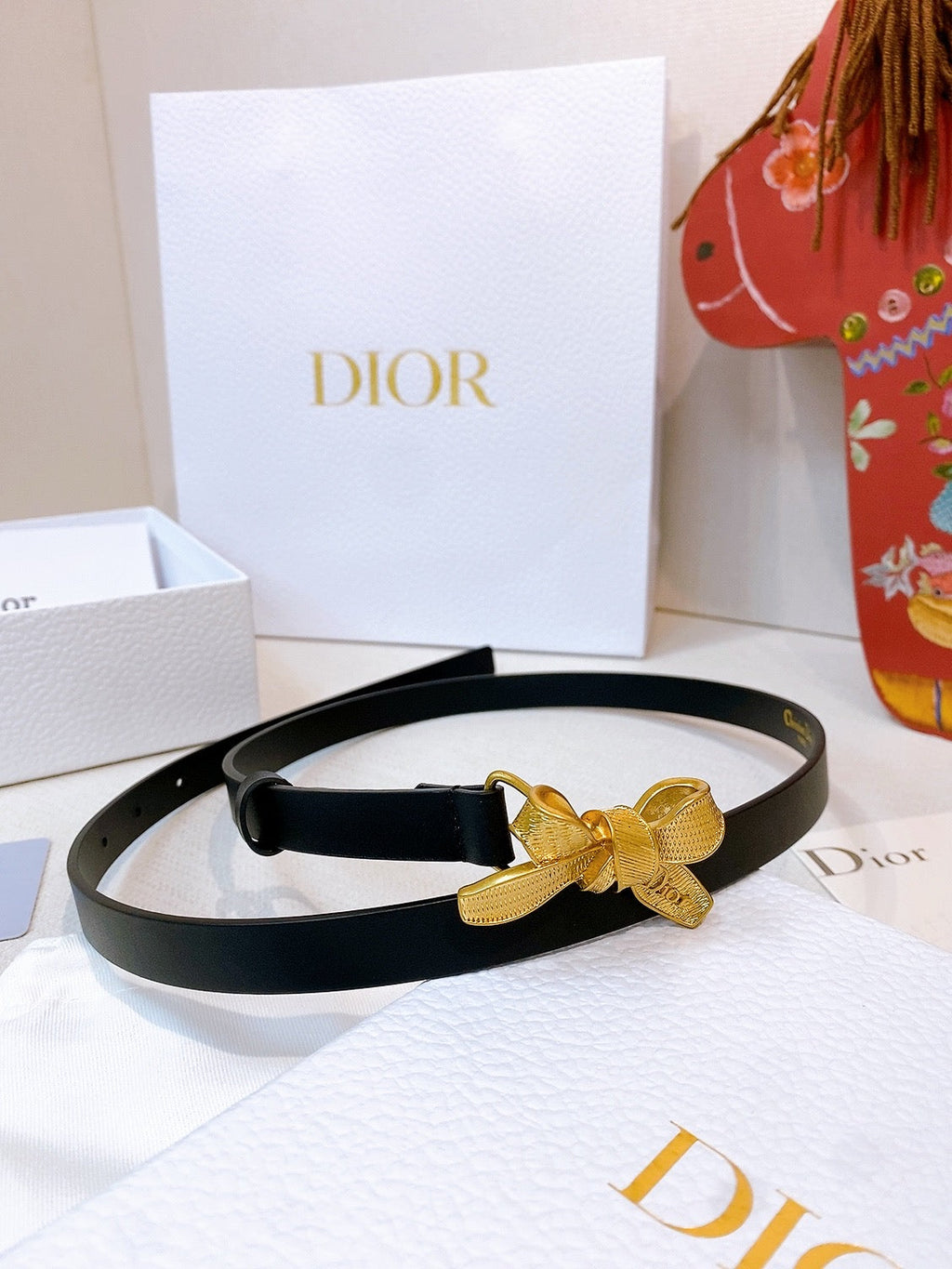 CD Diorissimo Bow Belt 1.5cm Leather 211670