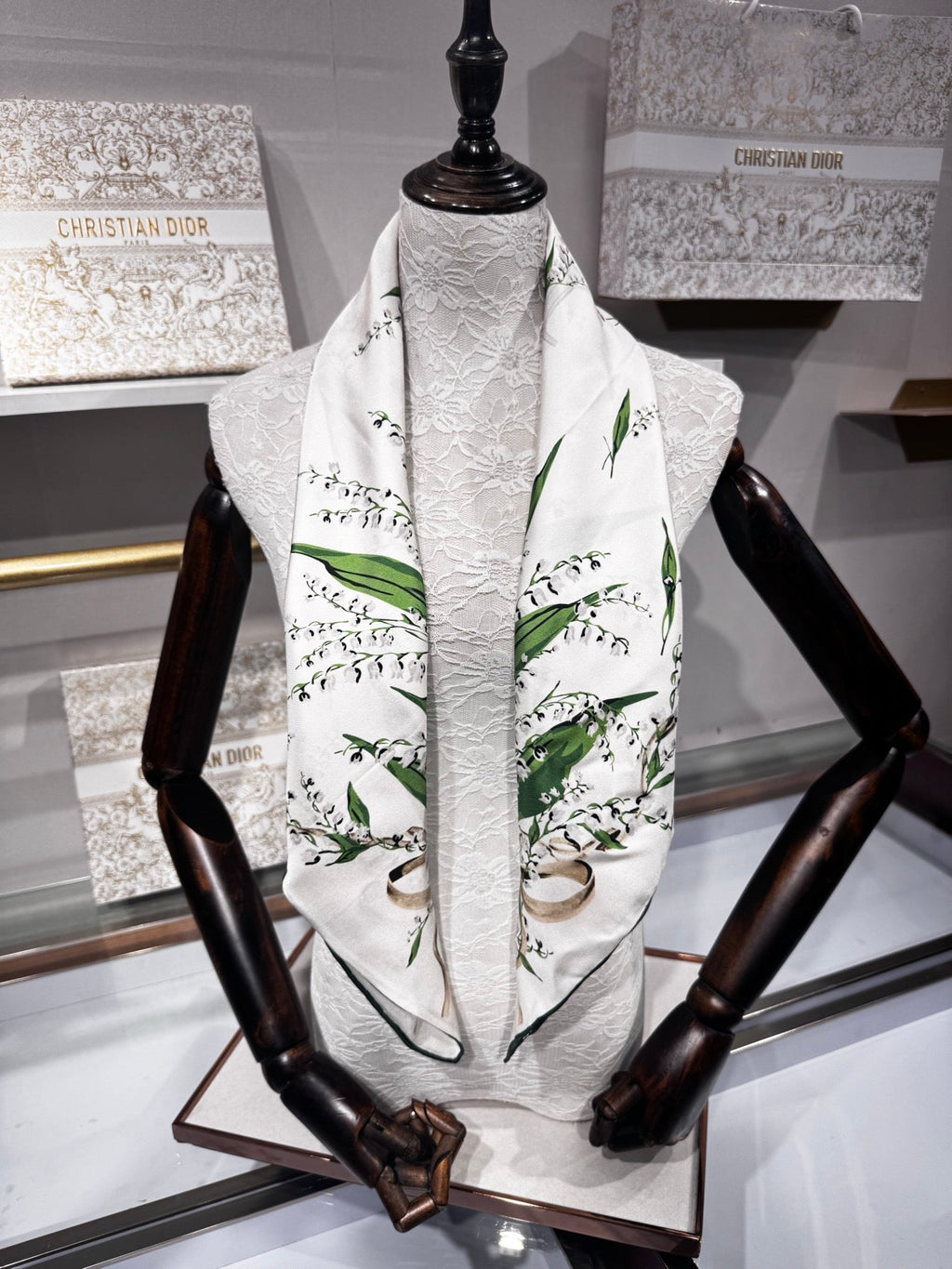 CD Lily Of The Valley Scarf 90x90cm White Silk Twill 209856