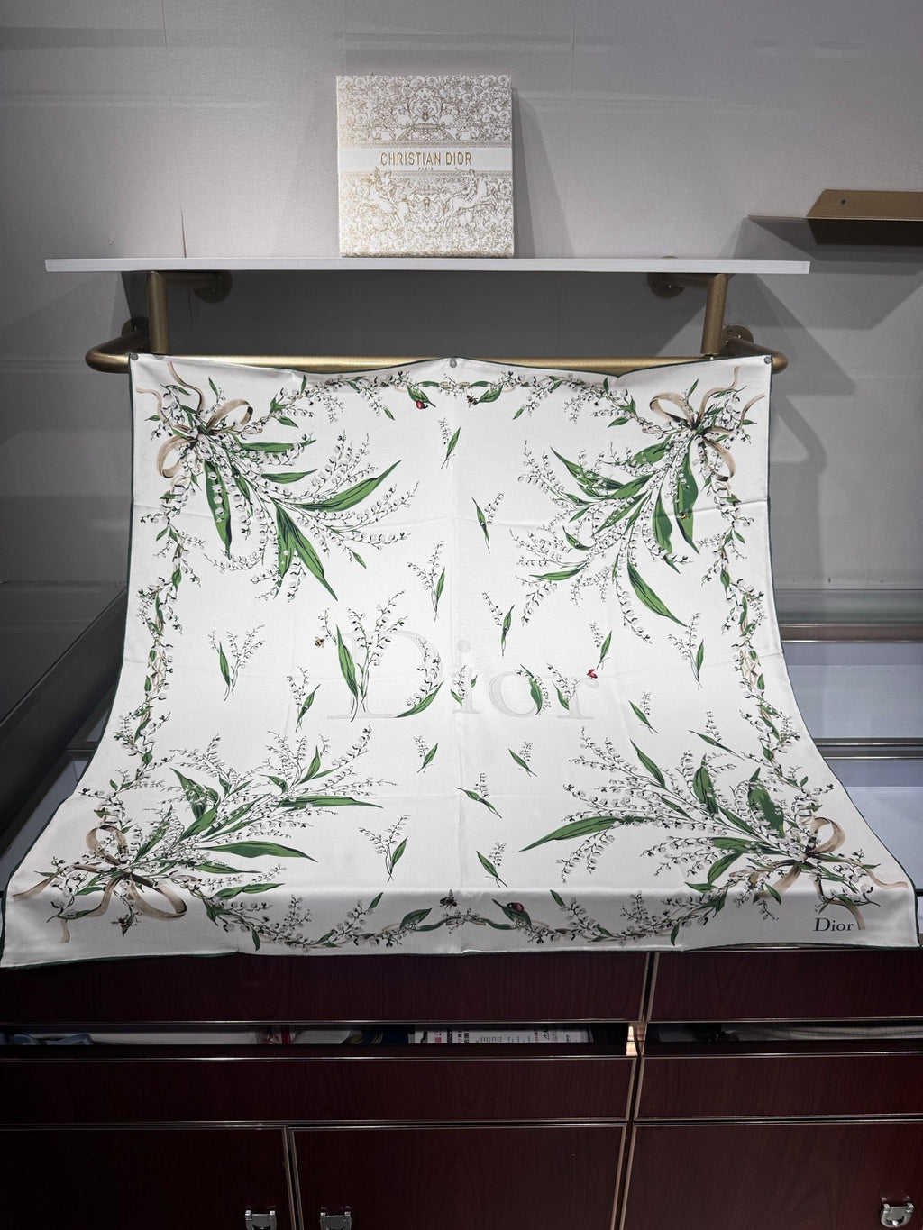CD Lily Of The Valley Scarf 90x90cm White Silk Twill 209856