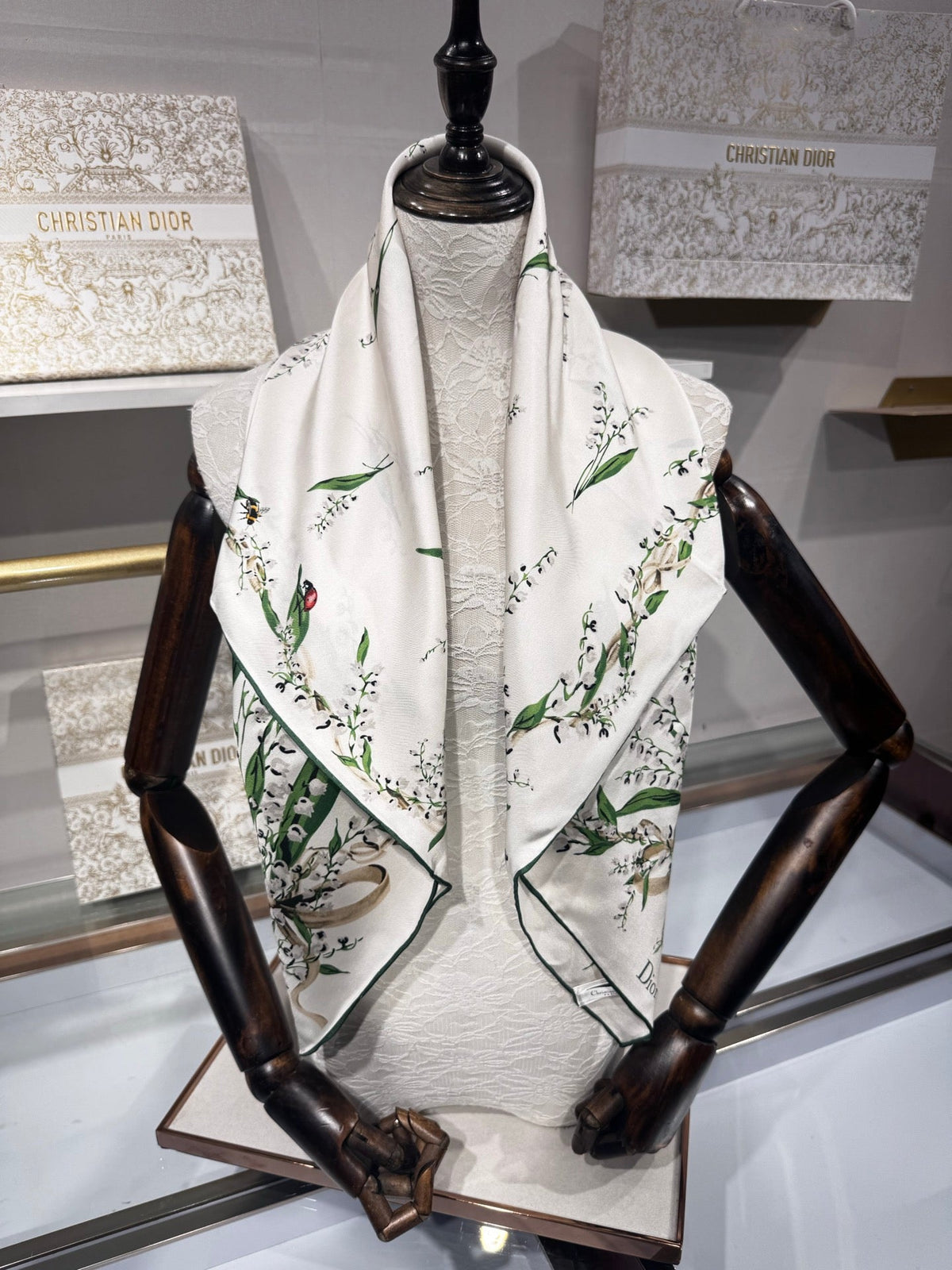 CD Lily Of The Valley Scarf 90x90cm White Silk Twill 209856
