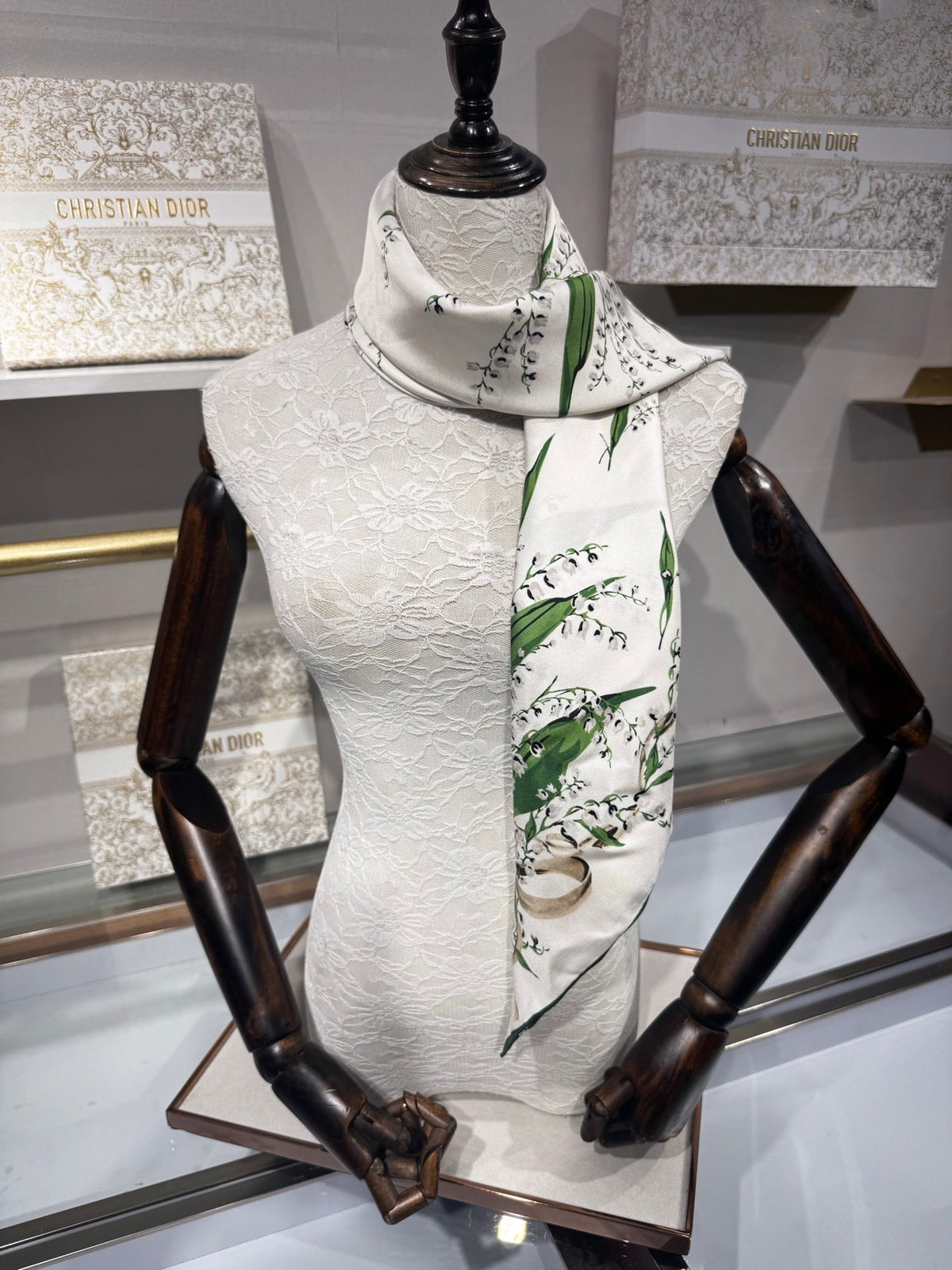 CD Lily Of The Valley Scarf 90x90cm White Silk Twill 209856