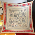 HM 26ss Amazon Scarf 90 Beige Red Colorful Twill Silk 126341