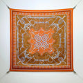 HM 26s Horse Scarf 90 Orange Colorful Cashmere Silk 138044