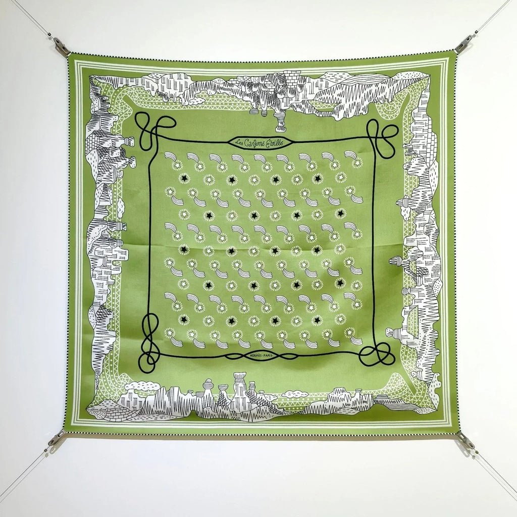 HM 26ss Amazon Scarf 90 Green Twill Silk 126313