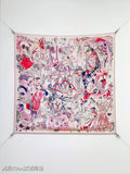 HM Emile et une Nuit Scarf 90x90 Pink Colorful Twill Silk 202553