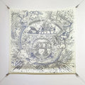HM 26s 90 Double Sided Scarf White Gray Blue Colorful Mulberry Silk 145751