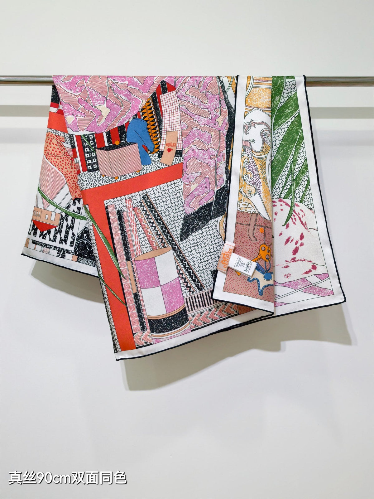 HM Rendez-Vous Chez Scarf 90x90 Pink Colorful Twill Silk 212040