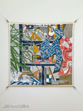 HM Rendez-Vous Chez Scarf 90x90 Navy Blue Colorful Twill Silk 212041