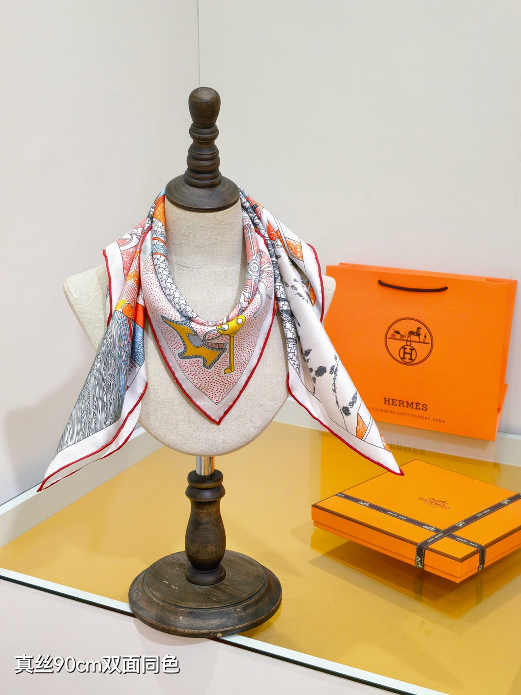 HM Rendez-Vous Chez Scarf 90x90 Orange Colorful Twill Silk 212042