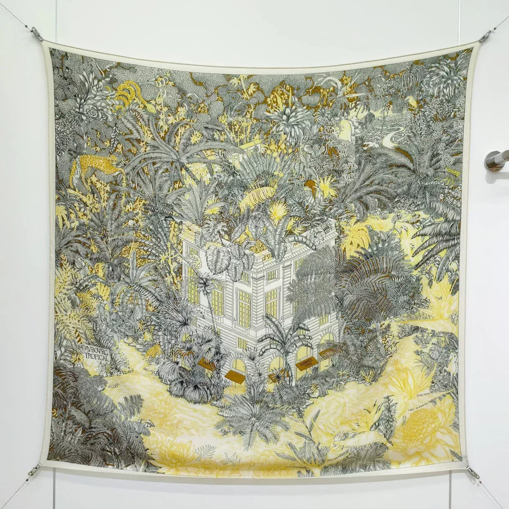 HM 26s 90 Double Sided Scarf Black White Yellow Colorful Mulberry Silk 141475