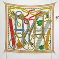 HM 26ss Double Sided Scarf 140 White Beige Colorful Cashmere Silk 132450