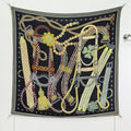 HM 26ss Double Sided Scarf 140 Black Beige Colorful Cashmere Silk 132451
