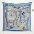 HM 26ss Double Sided Scarf 140 Blue Beige Colorful Cashmere Silk 132452