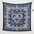 HM 26s Heart Horse Scarf 140 Navy Blue Cashmere Silk 139236