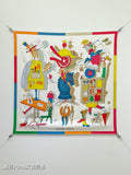 HM Illusion Exquise Scarf 90x90 White Colorful Twill Silk 212045