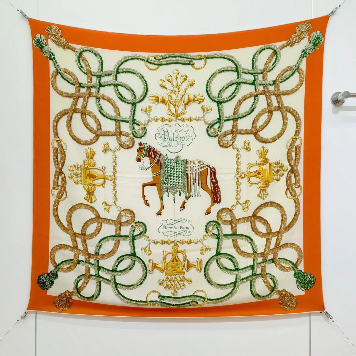 HM 26ss Double Sided Scarf 90 Orange Green Beige Cashmere Silk 132455