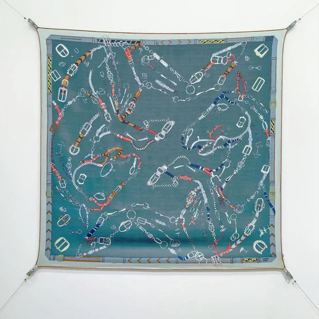 HM 26ss Sweet Saddle Scarf 90 Blue Colorful Twill Silk 132421