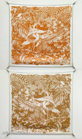 HM Flamingo Party Tattoo Double Face Scarf 90 Orange Brown Twill Silk 194437
