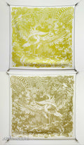 HM Flamingo Party Tattoo Double Face Scarf 90 Yellow Olive Green Twill Silk 194440