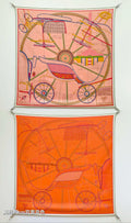 HM Petit Duc Scarf 90x90cm Orange Colorful Silk Twill 209966