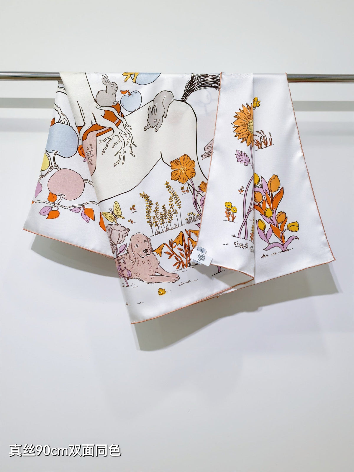 HM Le Pommier Sellier Scarf 90x90cm White Silk Twill 223457