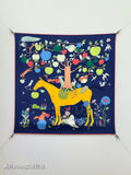 HM Le Pommier Sellier Scarf 90x90cm Dark Blue Silk Twill 223458