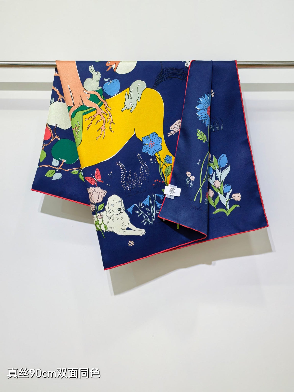 HM Le Pommier Sellier Scarf 90x90cm Dark Blue Silk Twill 223458