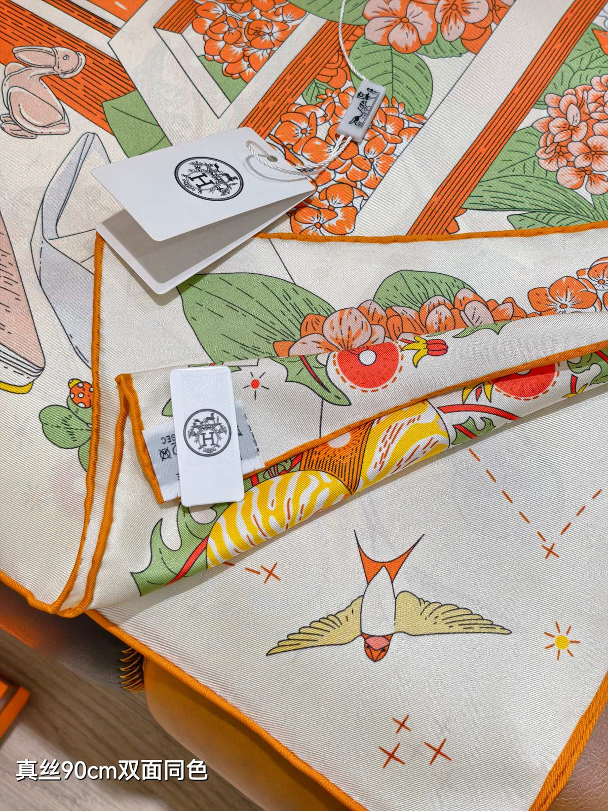 HM Poetic Journey Scarf 90x90cm Orange Colorful Silk Twill 209971