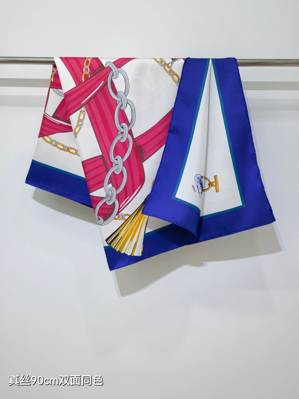 Celine 90x90cm Scarf  Navy Blue Colorful Silk Twill 209977
