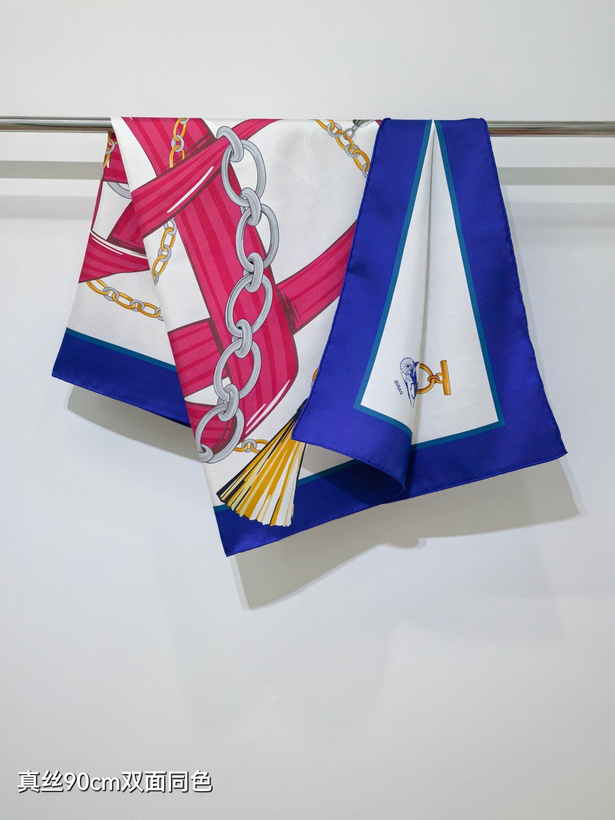 Celine 90x90cm Scarf  Navy Blue Colorful Silk Twill 209977