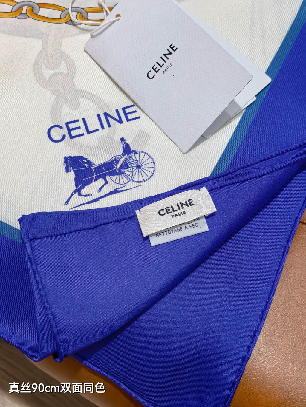 Celine 90x90cm Scarf  Navy Blue Colorful Silk Twill 209977