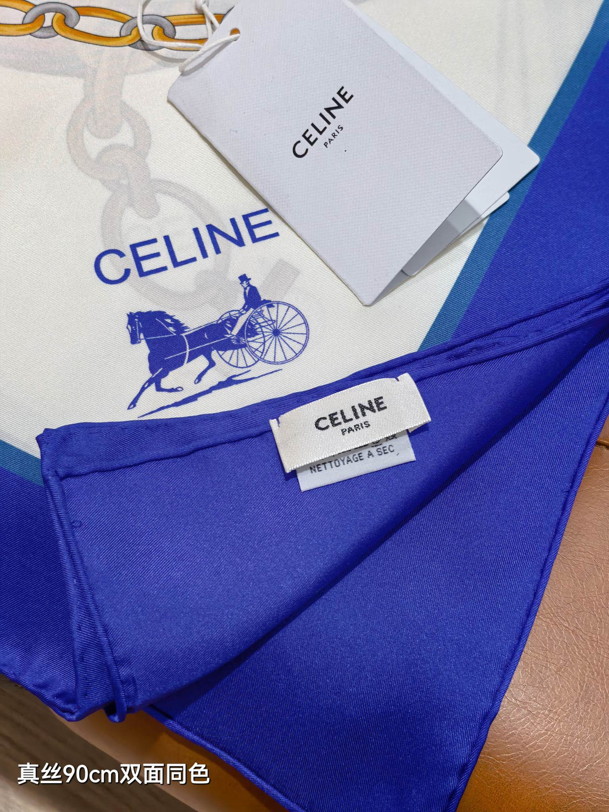 Celine 90x90cm Scarf  Navy Blue Colorful Silk Twill 209977