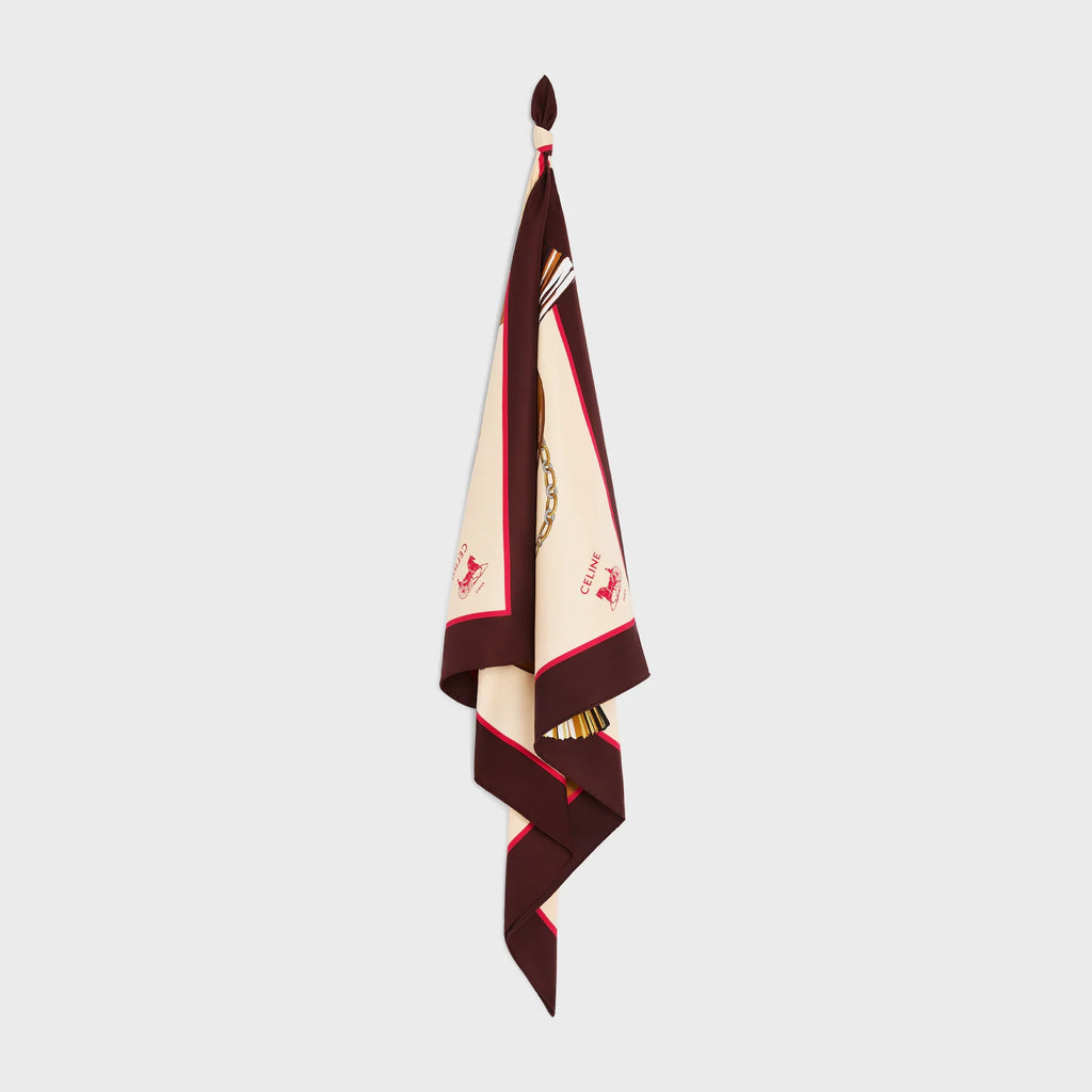 Celine 90x90cm Scarf Burgundy Colorful Silk Twill