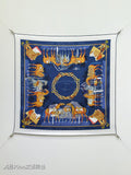 HM Equipements a Cheval sur l'Elegance Scarf 90x90 Navy Blue Colorful Twill Silk 212046