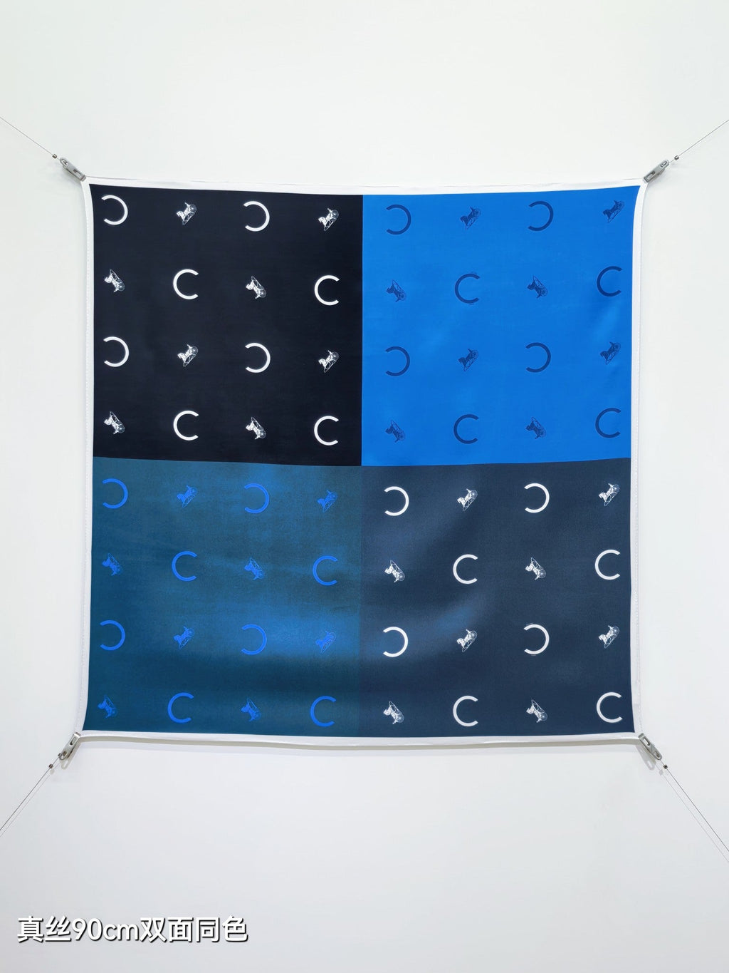 Celine Scarf 90x90 Blue Black Twill Silk 212080
