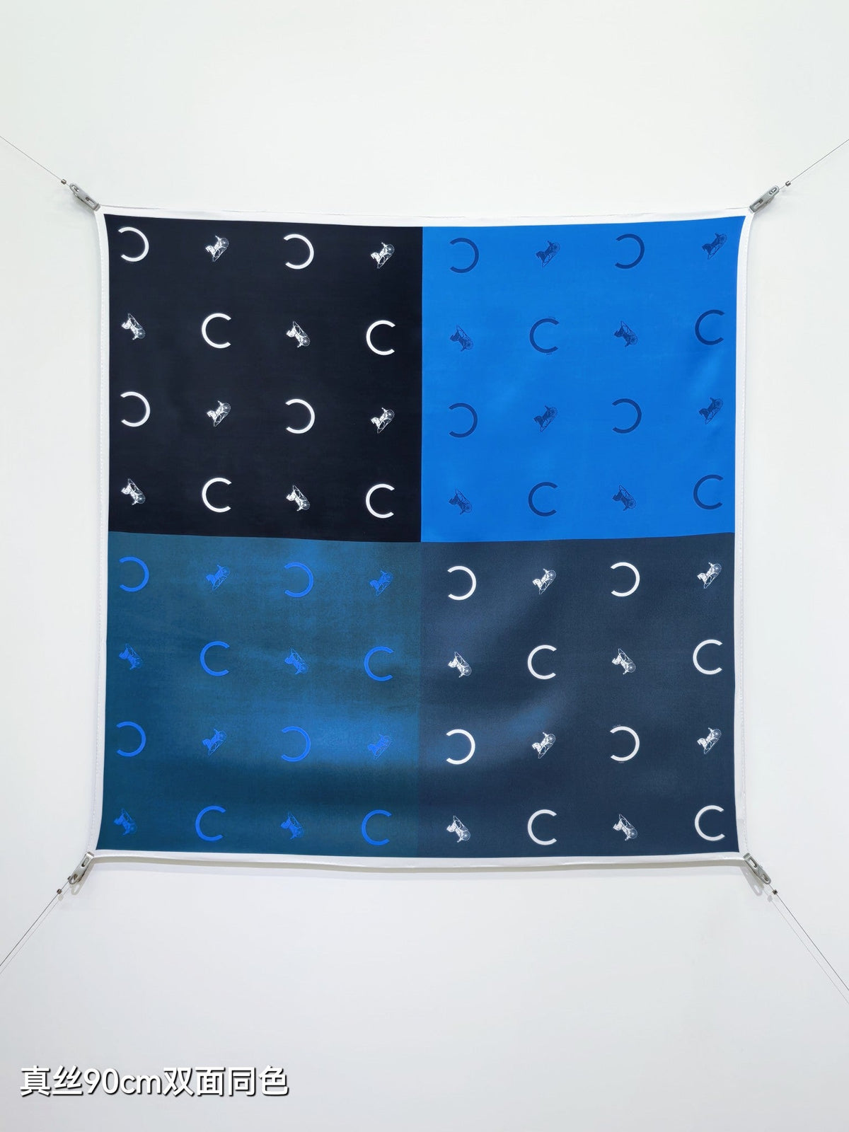 Celine Scarf 90x90 Blue Black Twill Silk 212080