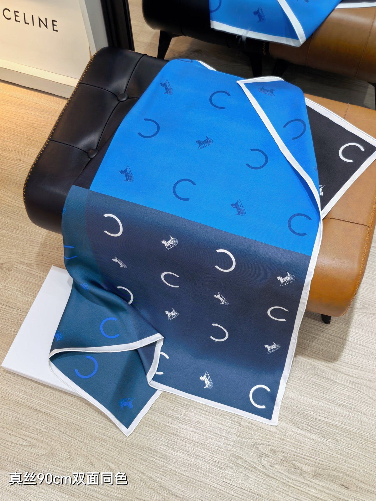 Celine Scarf 90x90 Blue Black Twill Silk 212080