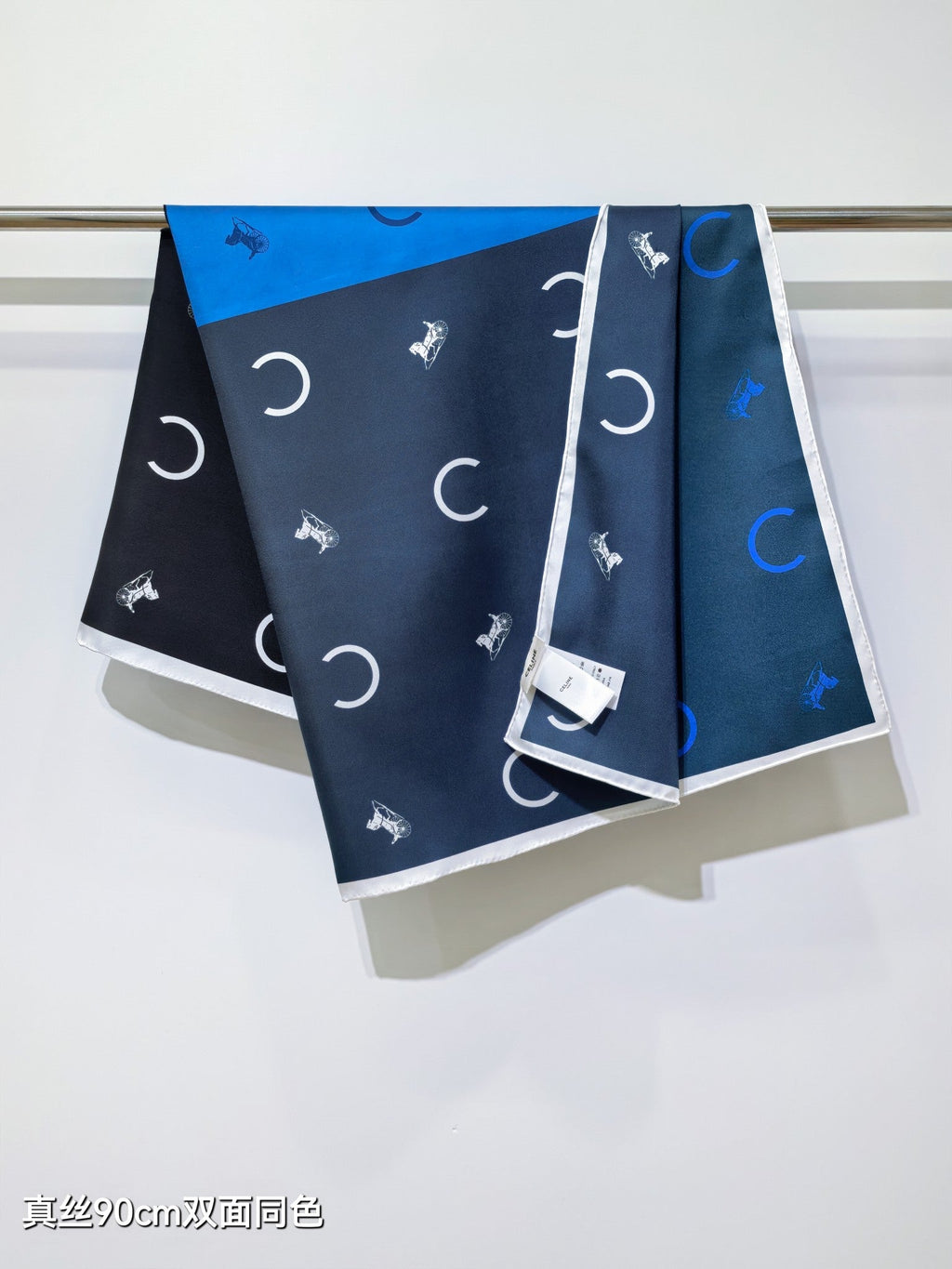 Celine Scarf 90x90 Blue Black Twill Silk 212080