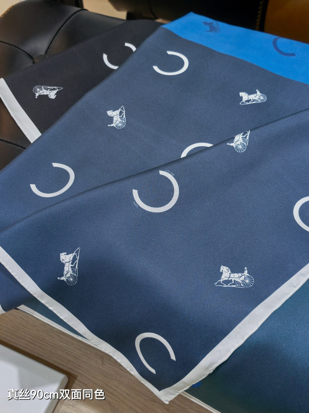 Celine Scarf 90x90 Blue Black Twill Silk 212080