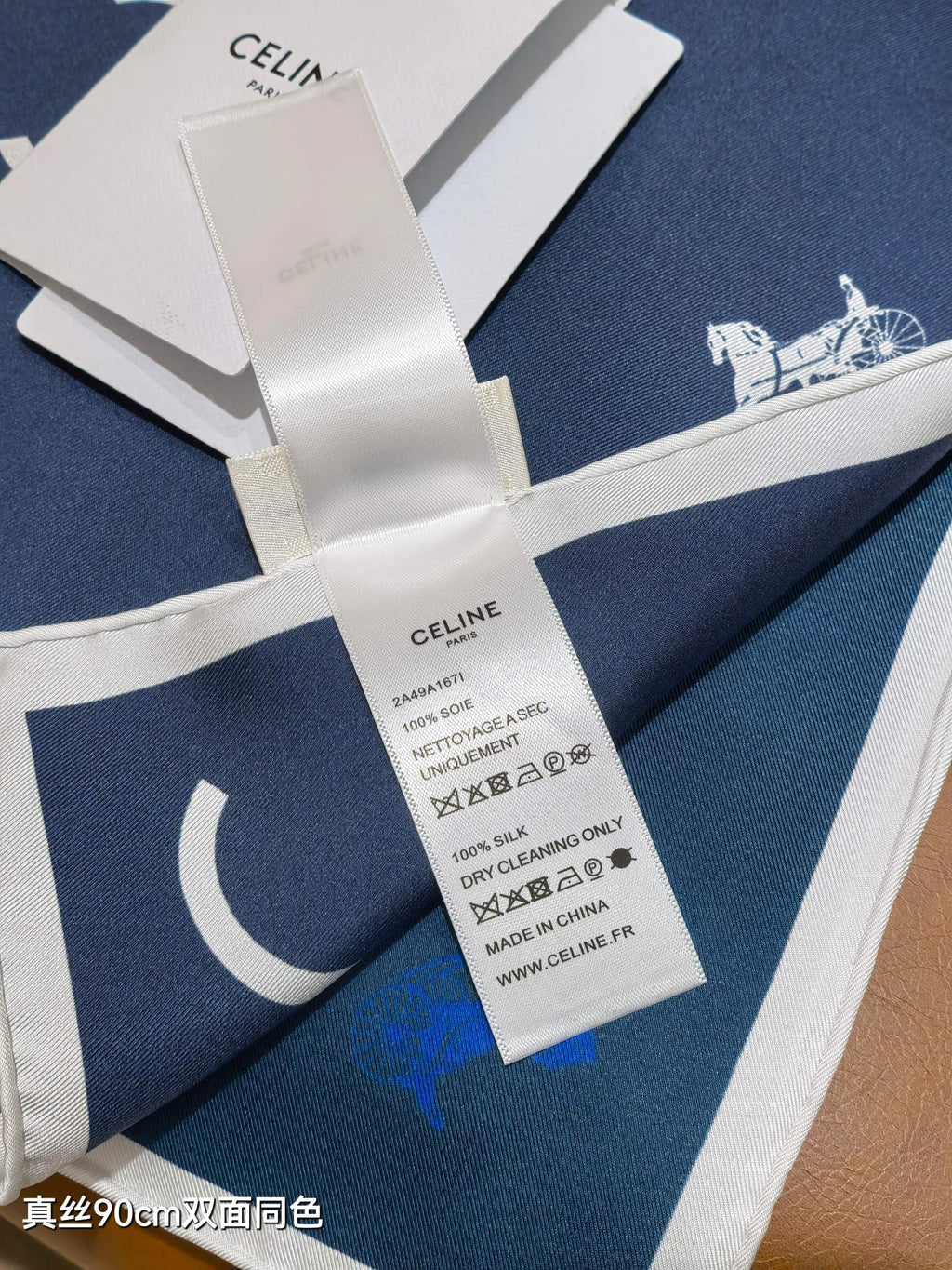 Celine Scarf 90x90 Blue Black Twill Silk 212080
