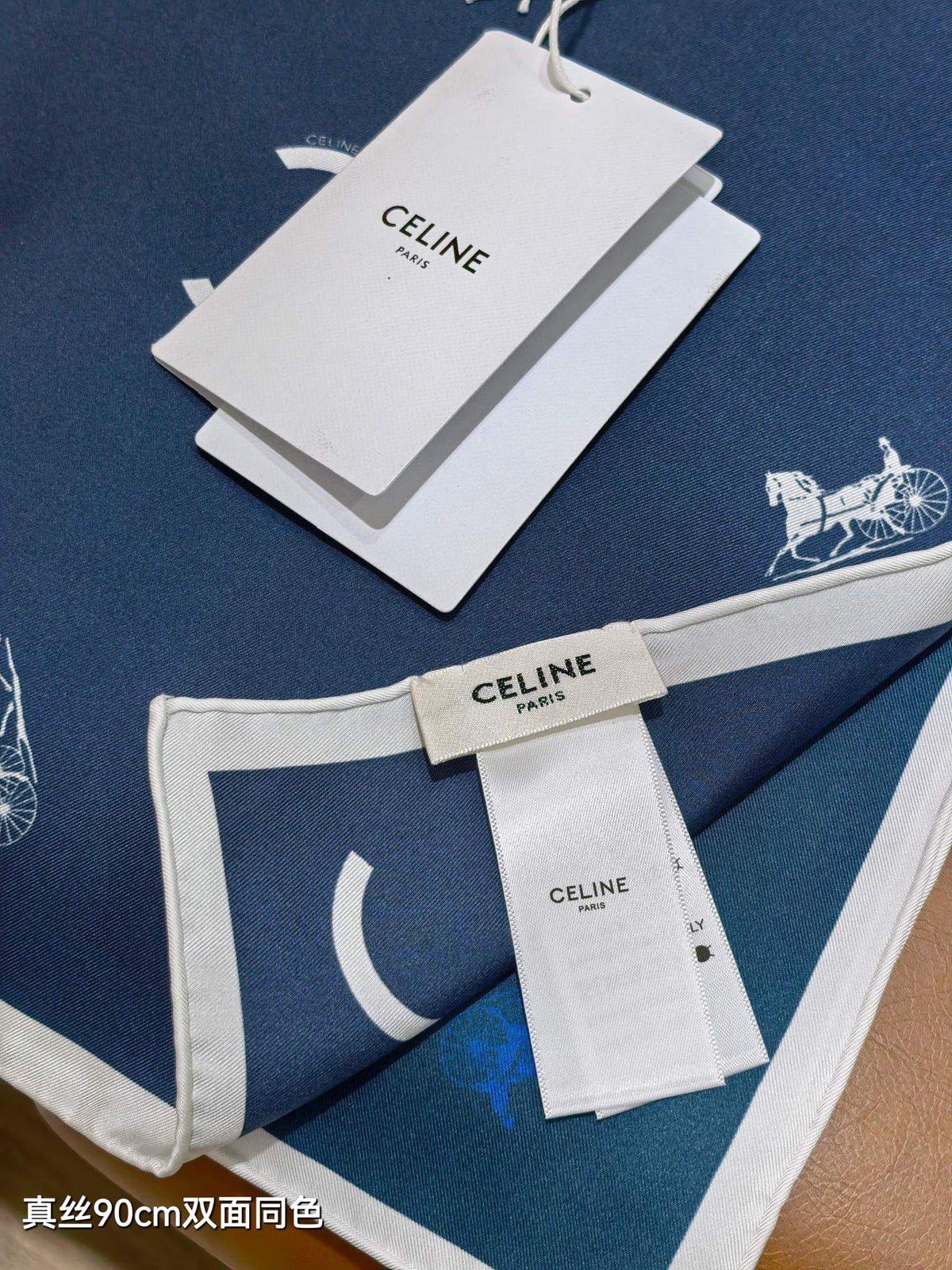 Celine Scarf 90x90 Blue Black Twill Silk 212080