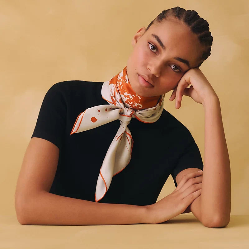 HM Cheval Surprise Scarf 90x90cm Orange Silk Twill 223464