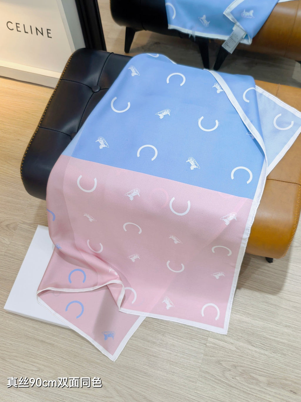 Celine Scarf 90x90 Blue Pink Twill Silk 212081